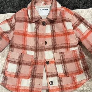 Old Navy Kids Plaid Pea Coat - Pink, Orange and Brown